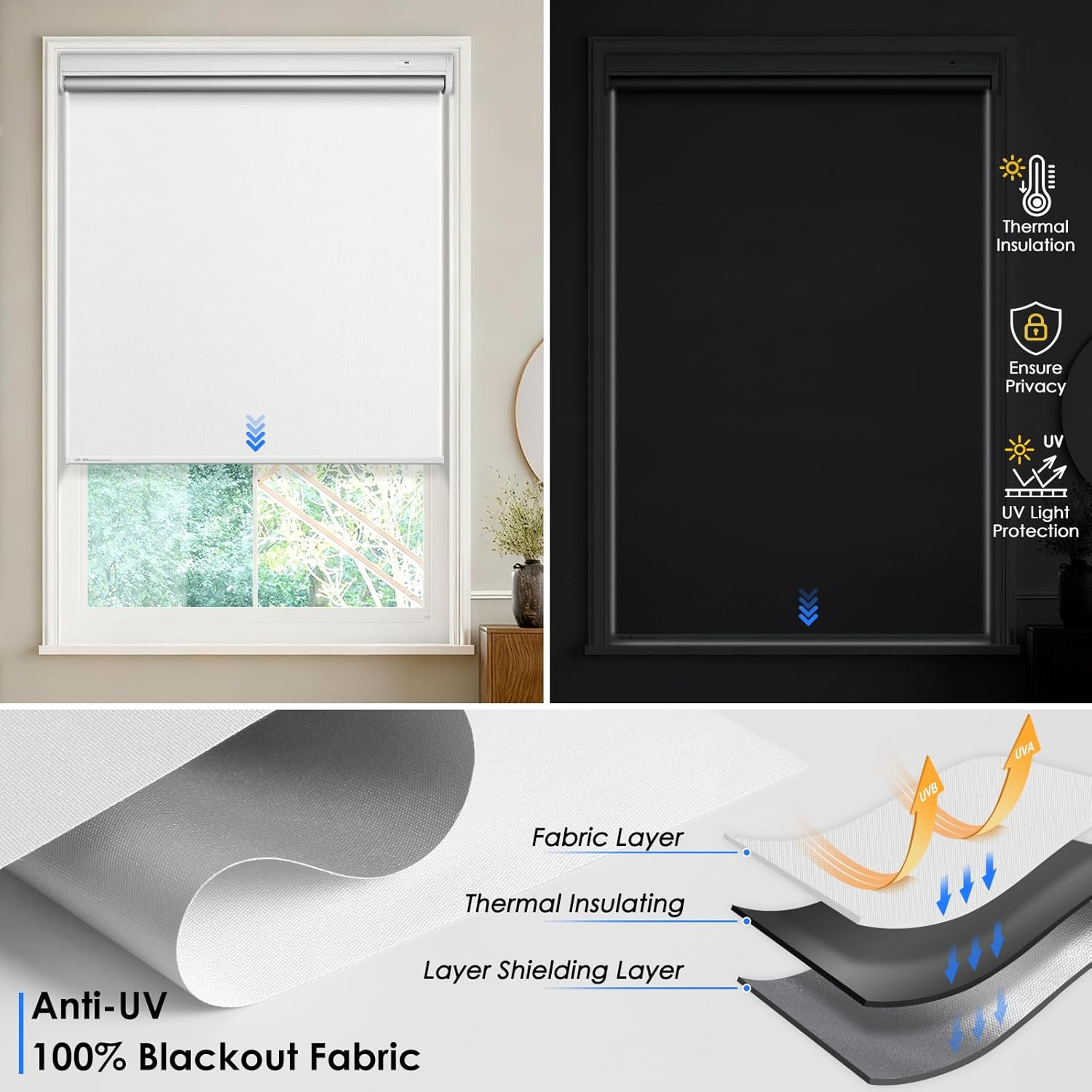 Motorized Blackout Smart Roller Blinds with Remote Control & Solar Panel – Autom