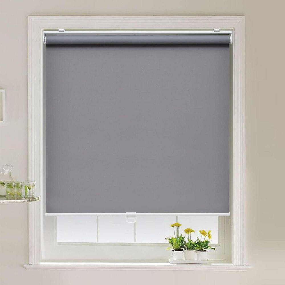 Grey Cordless Blackout Polyester Roller Shades for Windows UV Protection 32 In.