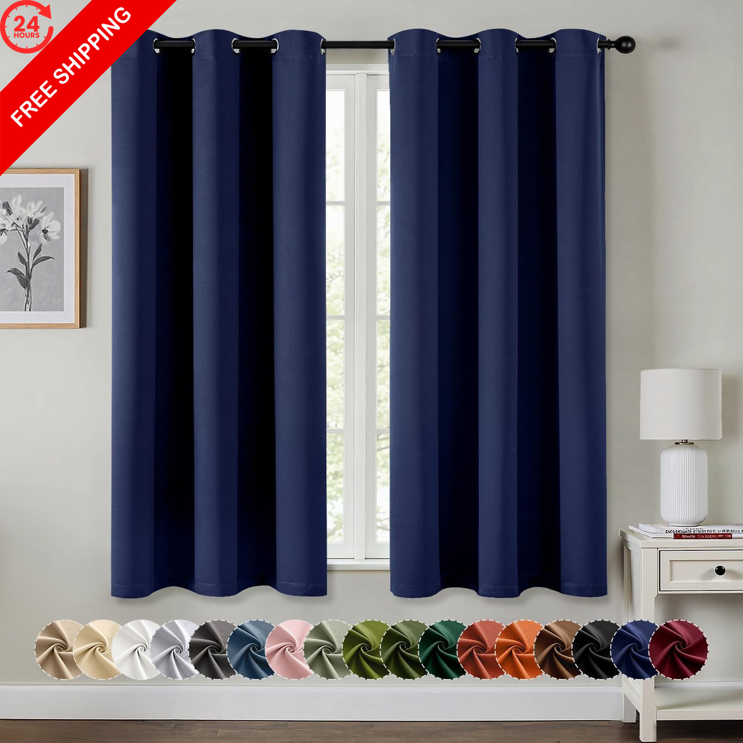 MIULEE Blackout Curtains for Bedroom 40″W x 63″L (Pack of 2), Navy Blue