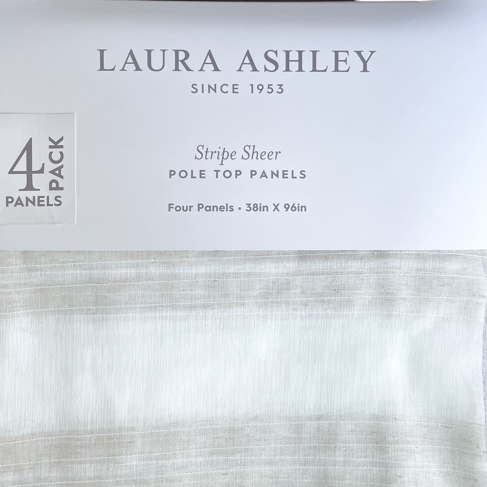 Laura Ashley Window Curtains 4 Panels Beige 38 x 96 Striped Sheer Pole Top NEW
