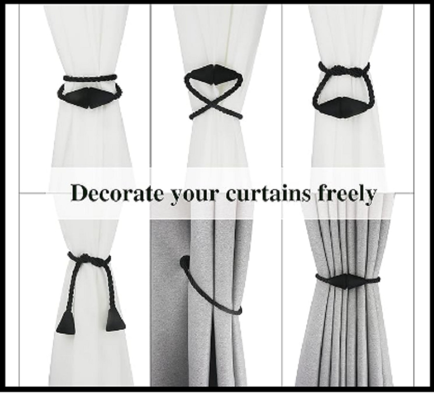 Pack Magnetic Curtain Tiebacks Rope Modern Handmade Curtain Tie Backs 2 Black