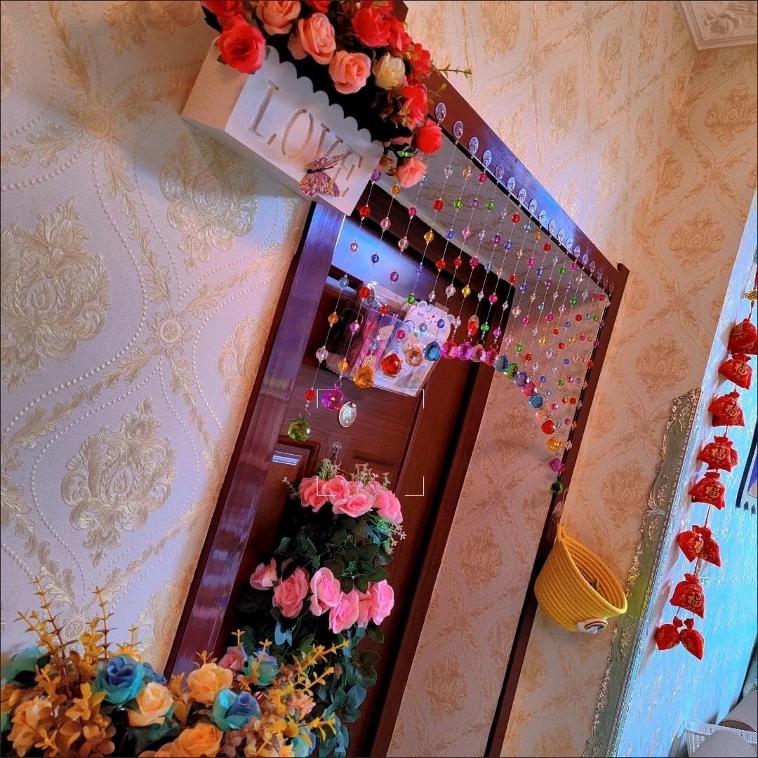 Multicolor Crystal Beaded Curtain, Acrylic Ball Door Decor, Rainbow String Room