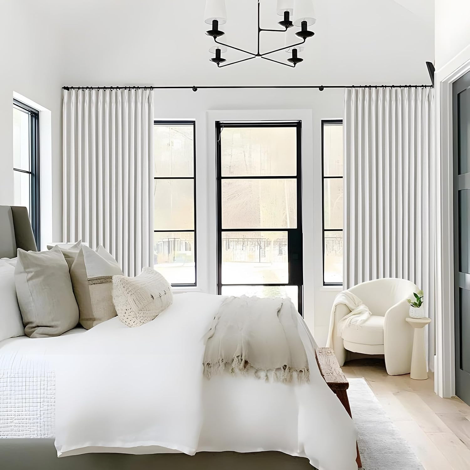 Pinch Pleated Rayon Blend Blackout Curtains for Bedroom – Ivory Full Black Out C
