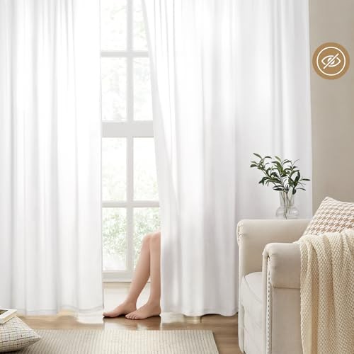 Non-See-Through Privacy Sheer Kitchen Curtains 30″W x 36″L (Pack of 2) White