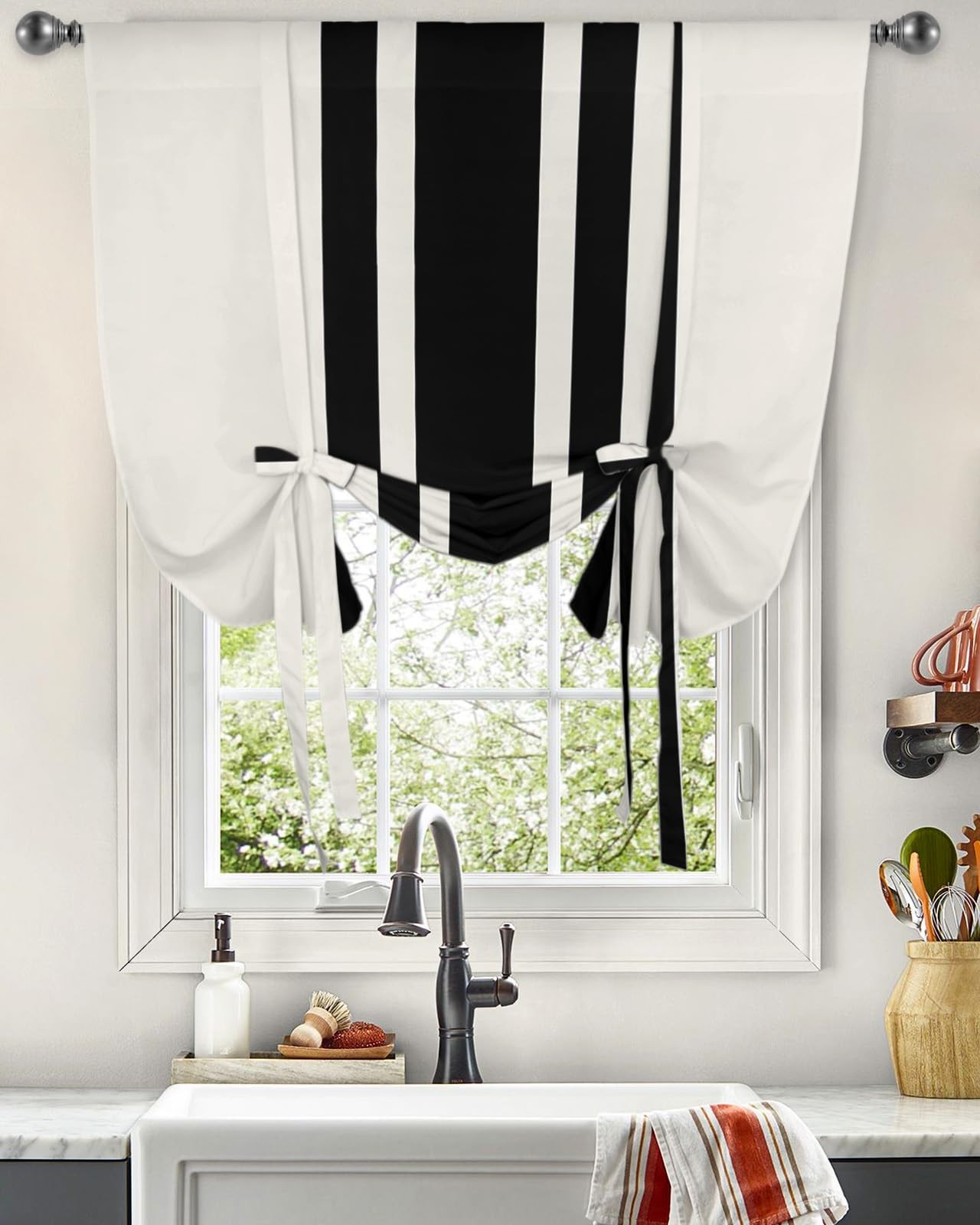 Curtains Balloon Window Shade Christmas Black and White Stripe Rustic Farmhou…