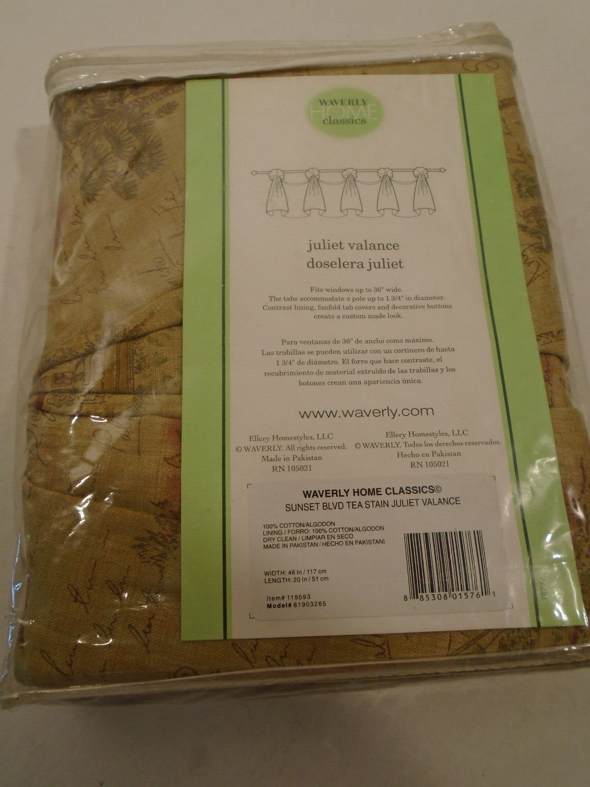 Waverly Juliet Valance 46’ Wide X 20’ Long. Sunset Blvd tea stain New in Pac