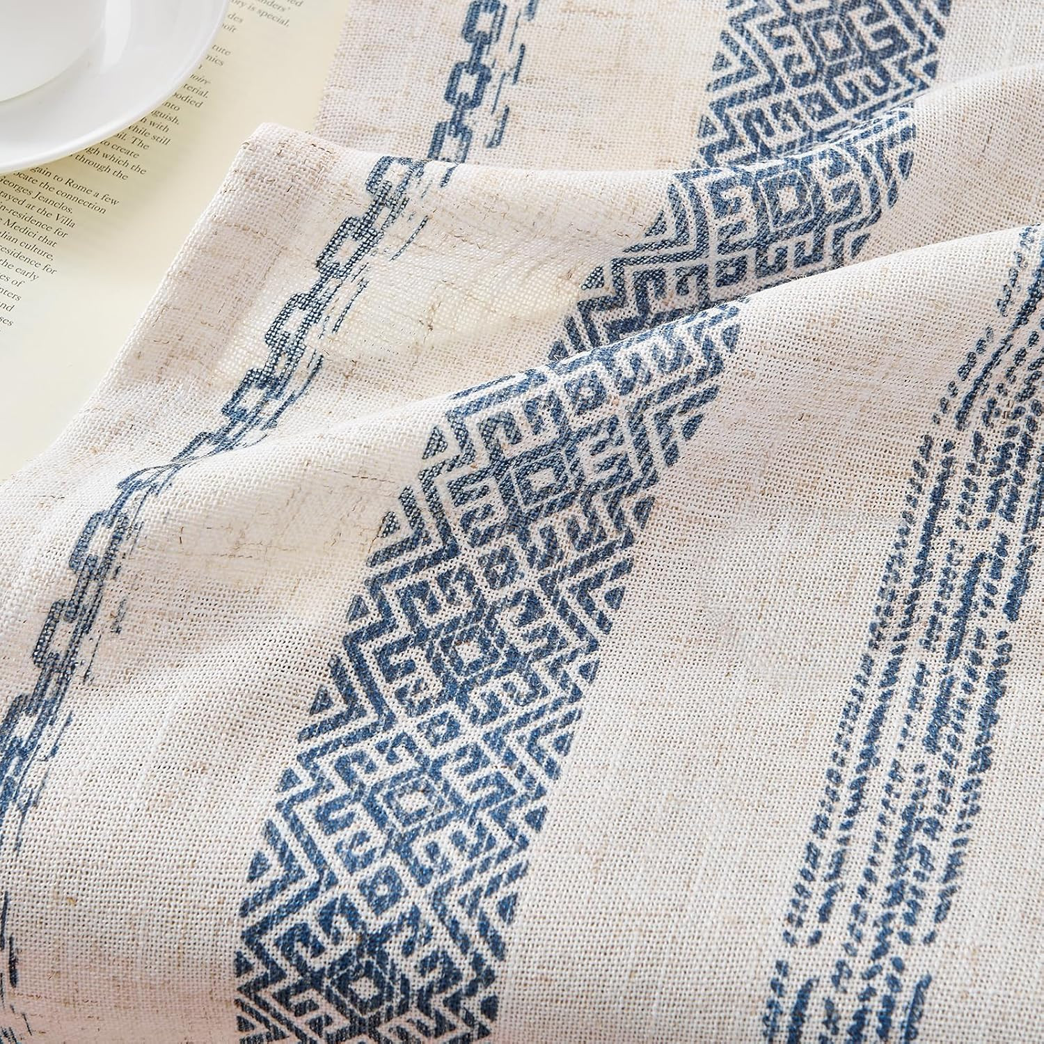 Boho Kitchen Curtains 36 Inch Linen Tier Curtains with Geometric Pattern Bohemia