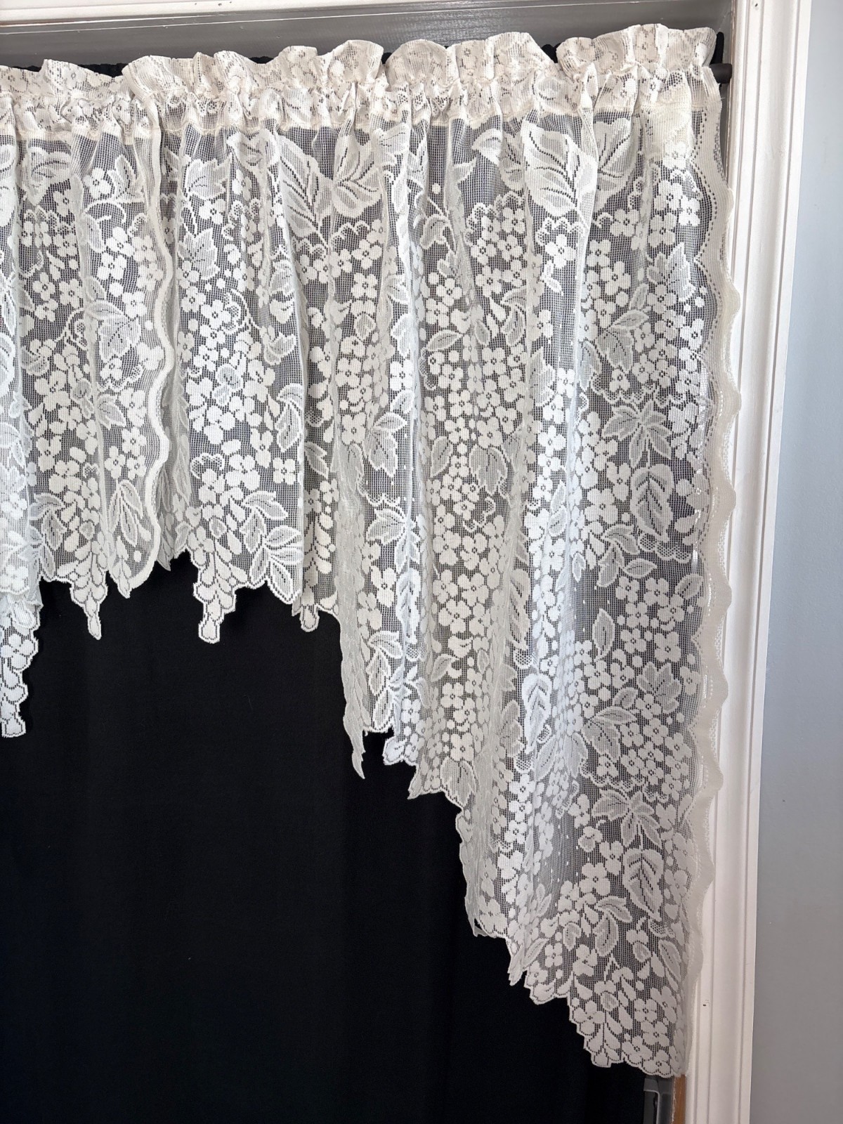 Sheer Floral Lace Cream Curtain Swag 72″W x 39″L Elegant Window Treatment
