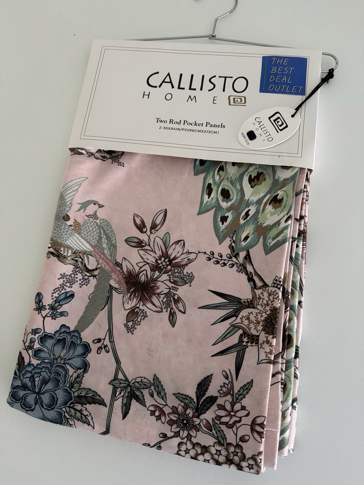 CALLISTO Window Curtains 2 Panels 38” X 84″ Peacock Birds Drapers Back Top Blush