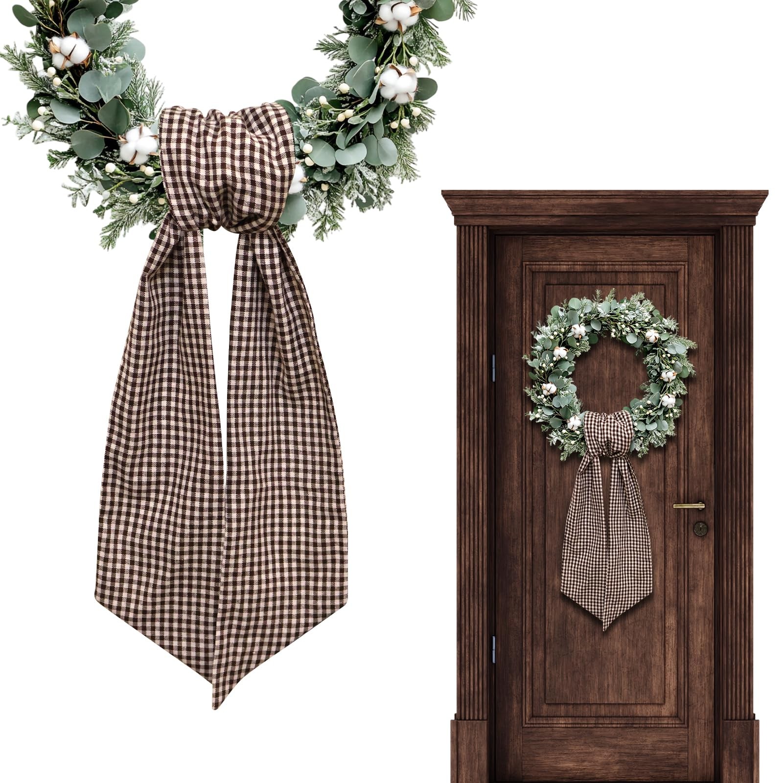 Green Plaid Burlap Wreath Sash Front Door Christmas Holiday Ribbon Decor