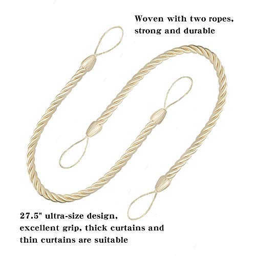 Curtain Ropes Tiebacks Tie-Backs, Curtain Handmade Holdbacks with 2pack Beige