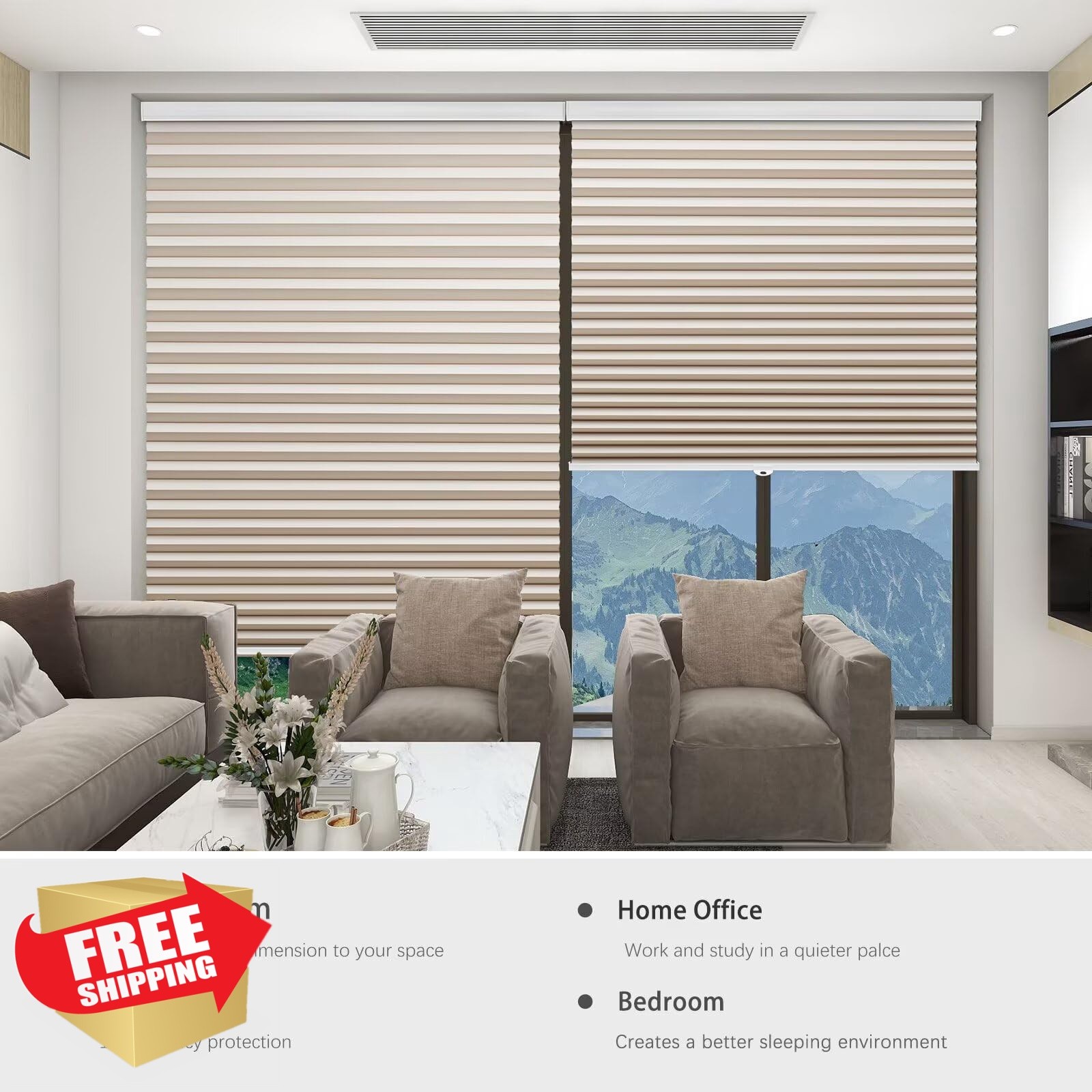 Changshade 32×64″ Beige Blackout Cellular Shade