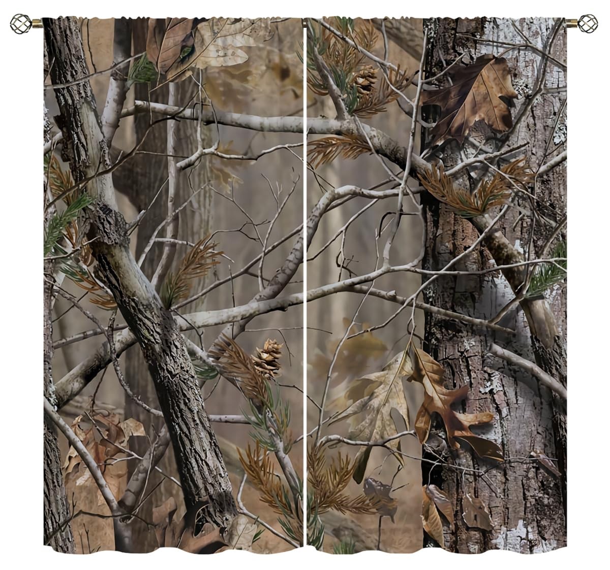 Camo Tree Blackout Curtains for Home Decor,Realistic Forest Camouflage Rod