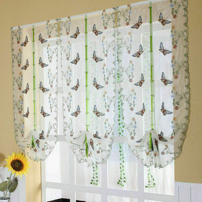 Butterfly Embroidery Roman Curtain Window Balcony Tulle Sheer Blinds Modern Home