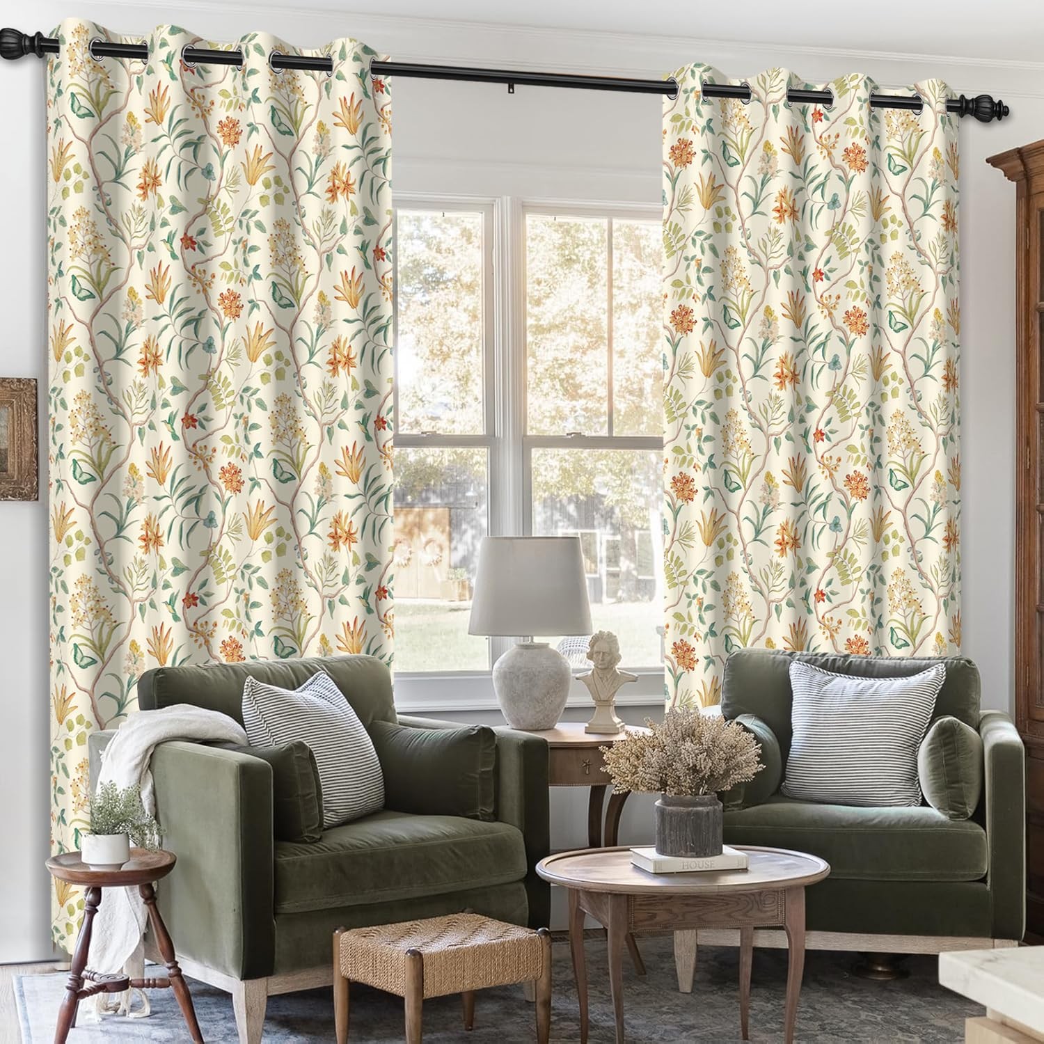 Blackout Curtains 52 x 63 Inches 2 Panels, Watercolor Wildflower & Vine Print…