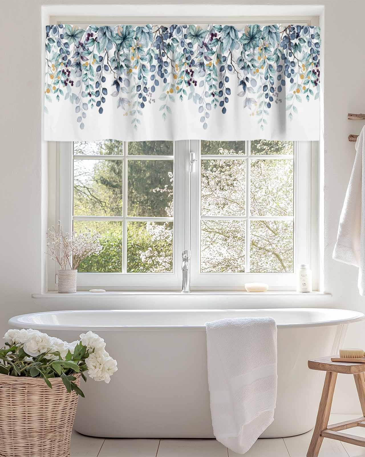 Blue Eucalyptus Leaves Window Valance Blue Plant Leaf Window Treatment Blue G…
