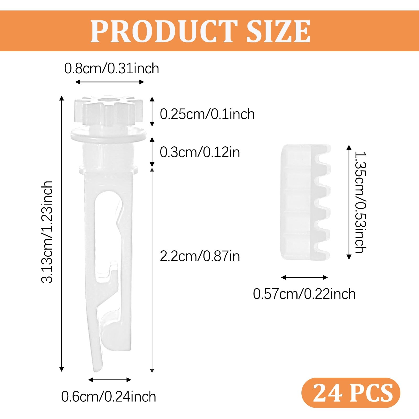 12 Sets Vertical 1.2 inches * 0.3 inches, 0.52 * 0.22 White