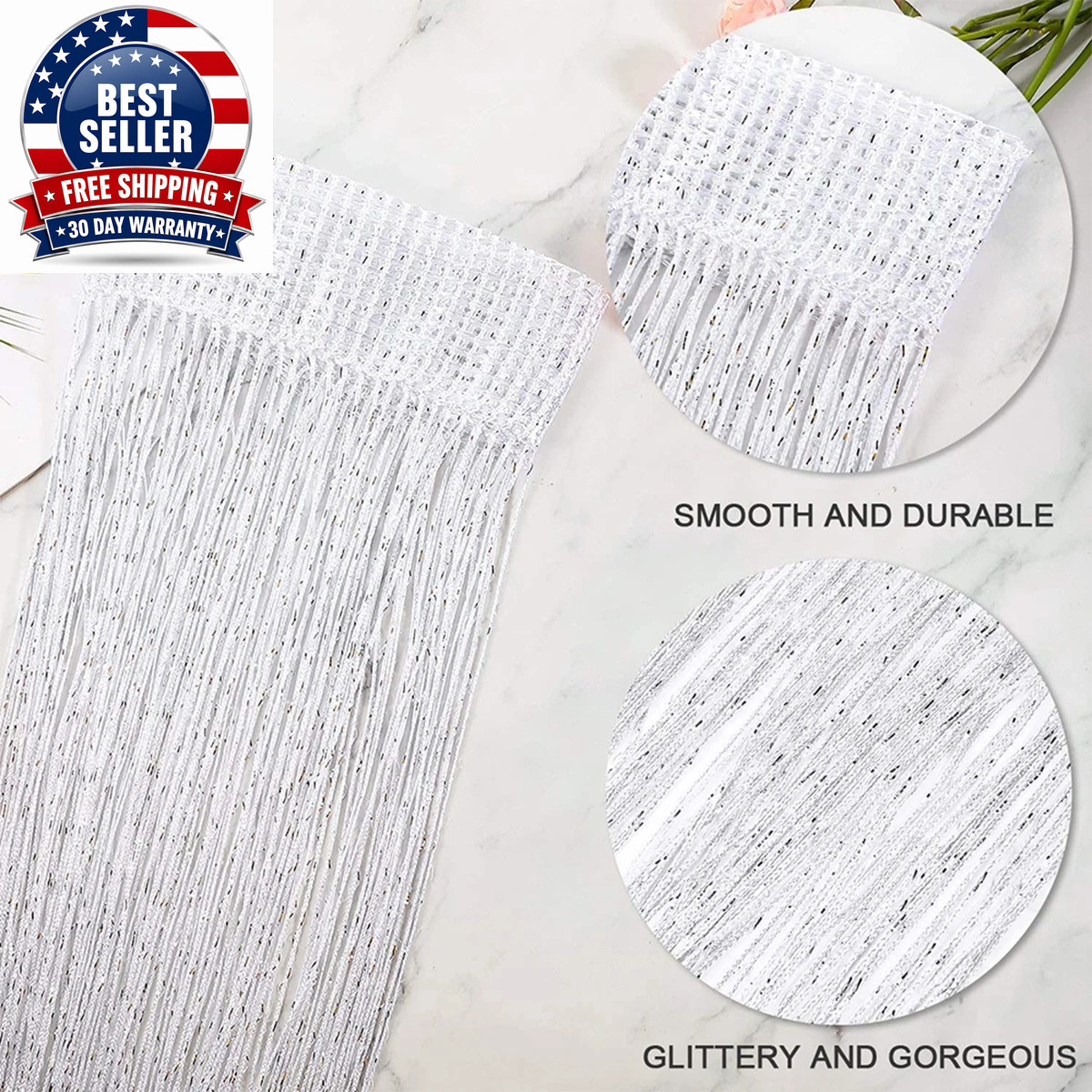 String Door Curtain Glitter Door String Curtain Silver Ribbon Shiny Tassel Flash