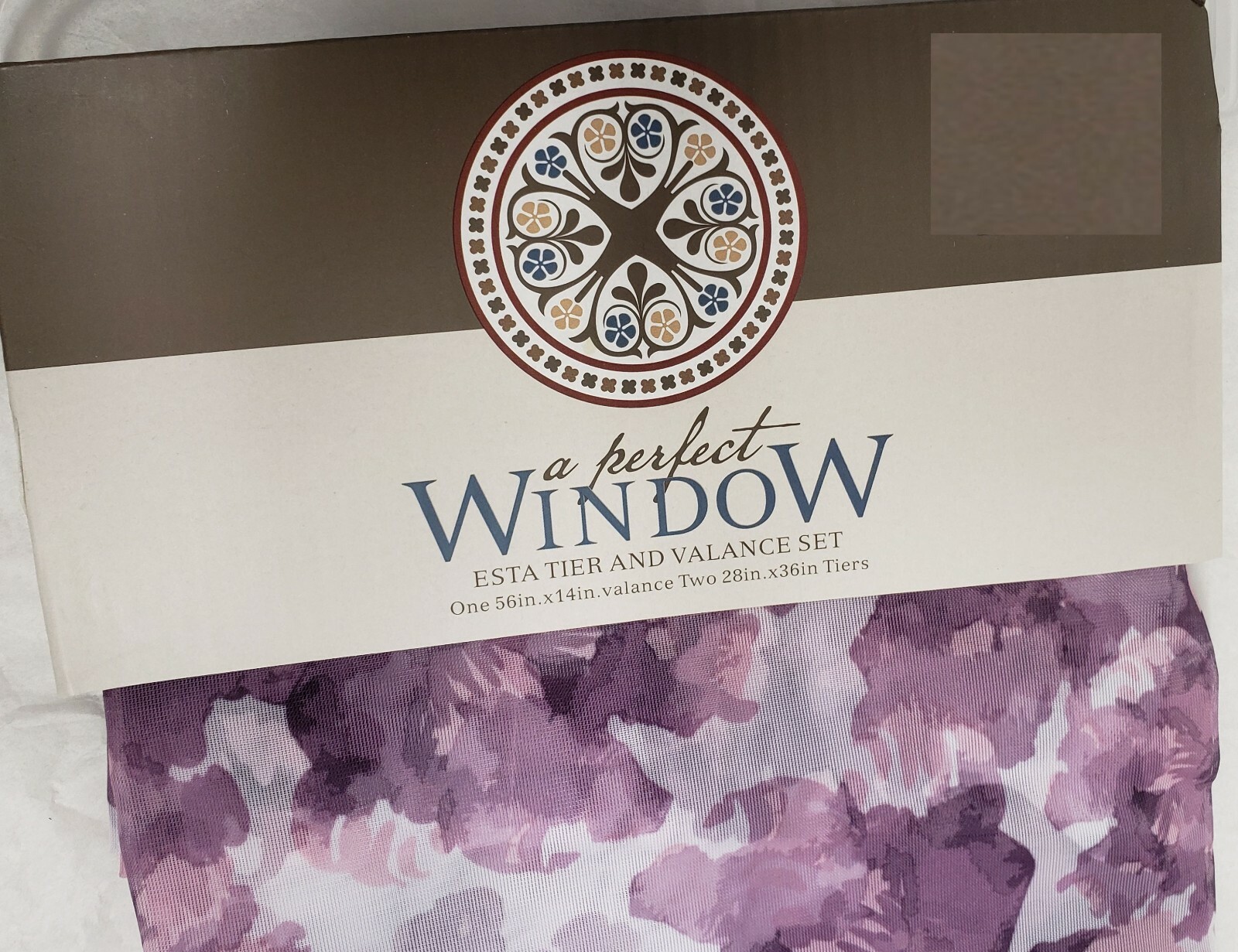 3pc Curtains Set: 2 Tiers (28″)& Valance (56″x14″) PURPLE FLOWERS, Nant
