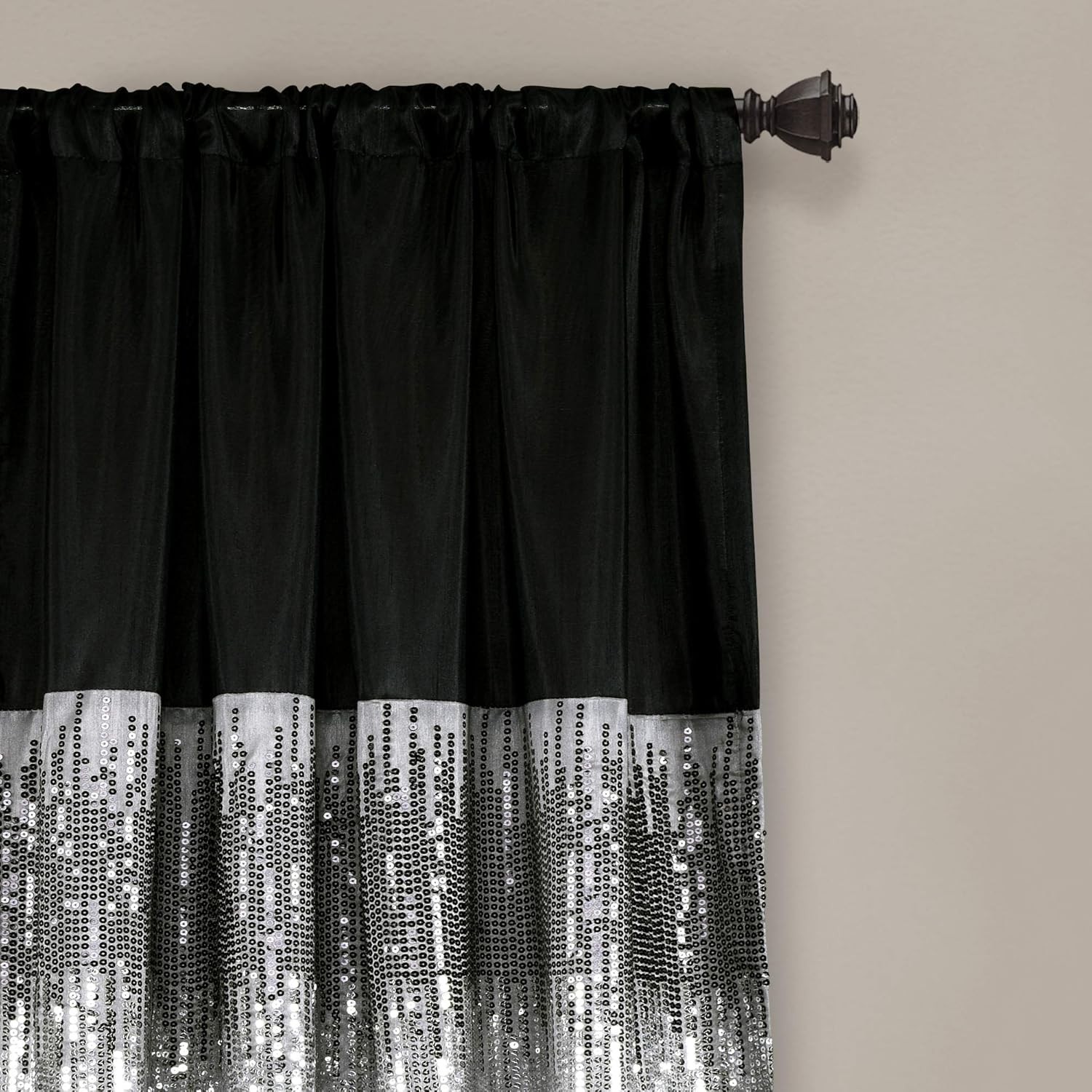 Night Sky Window Curtain Panel, Single, 42″ W x 108″ L, Black & Gray – Sequin