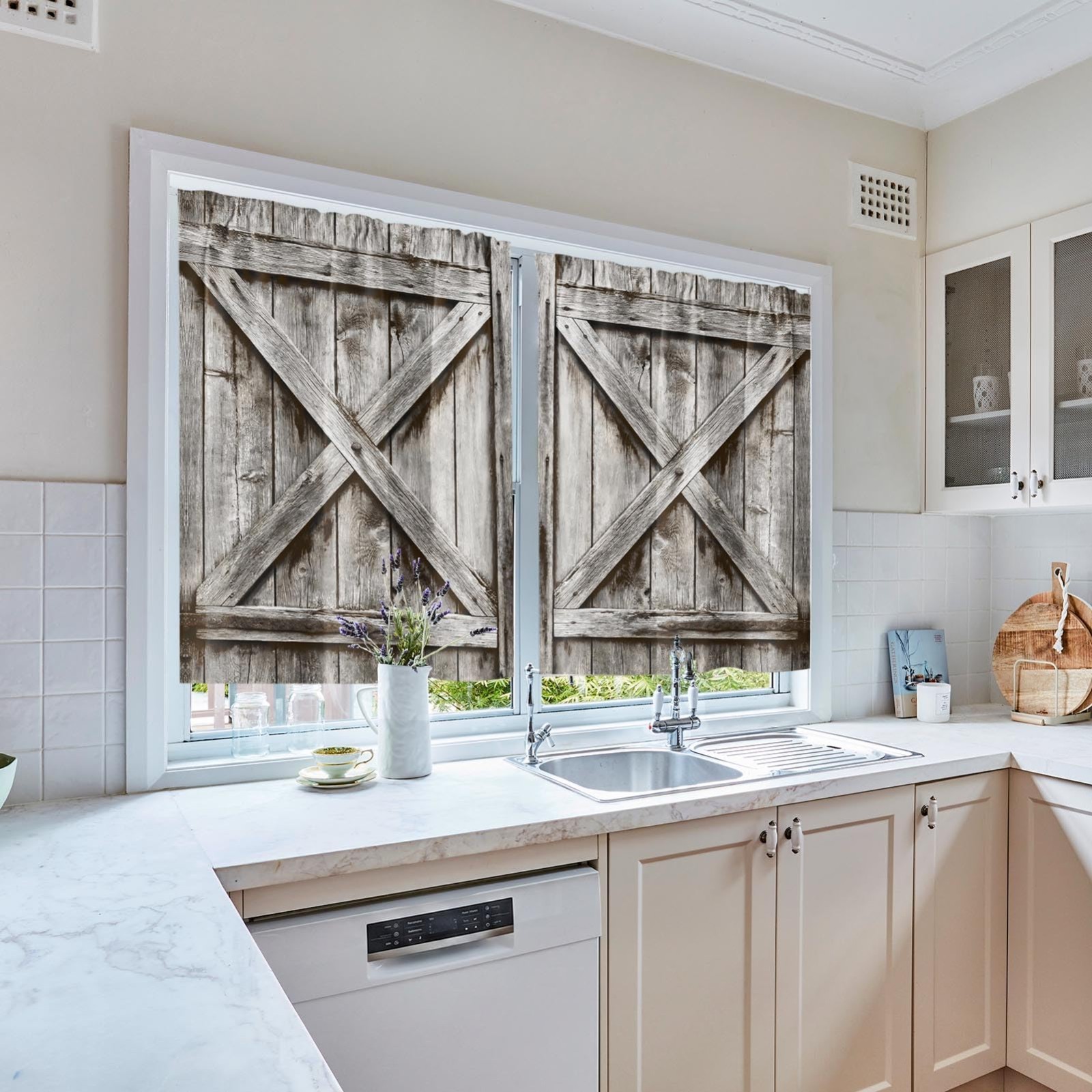 Rustic Wooden Barn Door Kitchen Curtains – Vintage Short Window Drapes Set of 2
