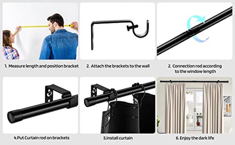 Alskarhem Black Curtain Rods for Windows 30 to 88 Assorted Sizes , Colors