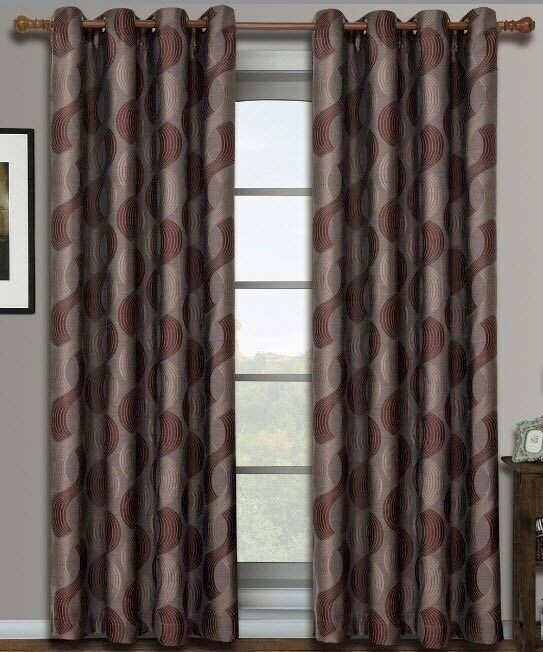 2 Panels Royal Tradn Savanna Jacquard Drapes 52W x 85L Ea Panel ~ Gold Brown NEW