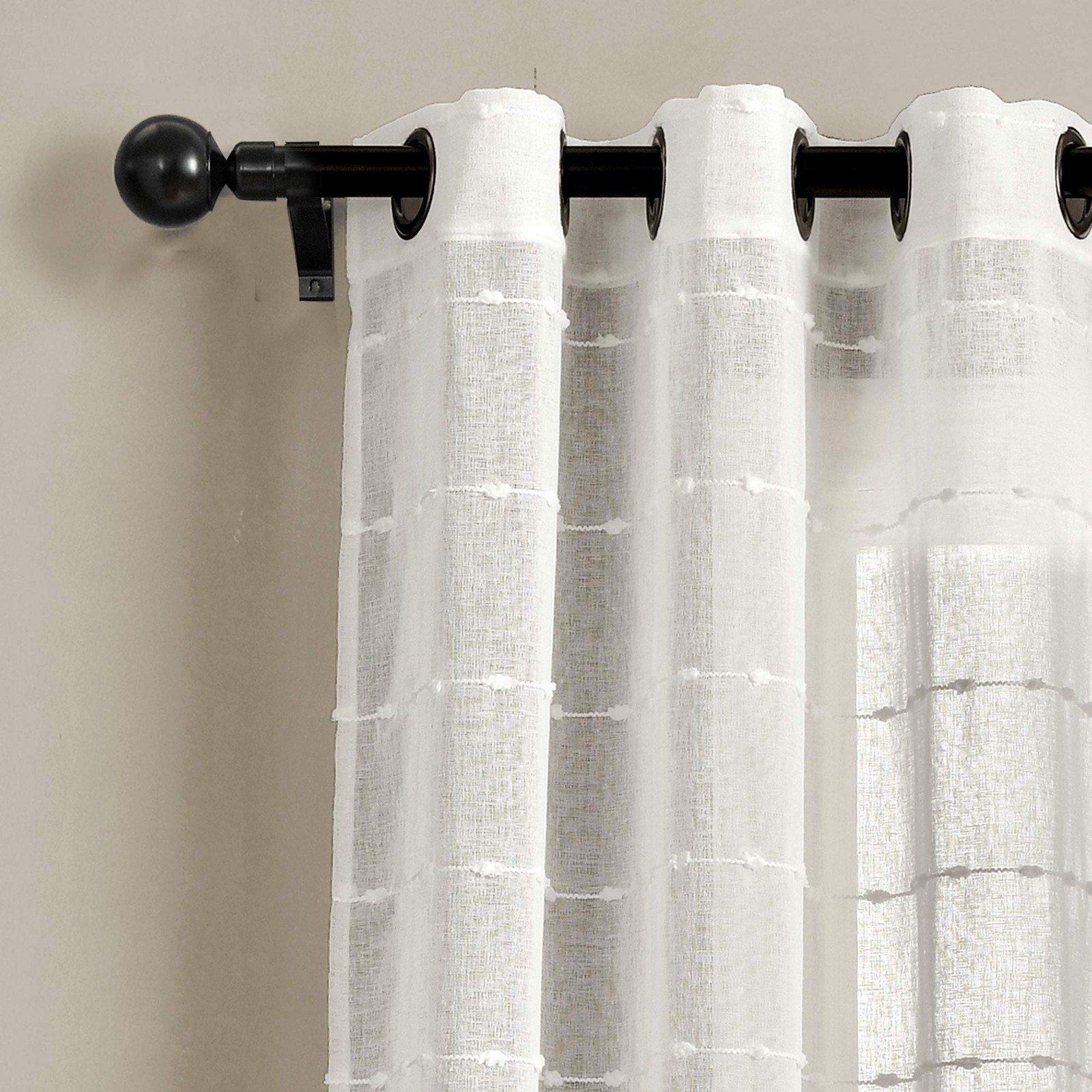 Lush Decor Farmhouse Textured Grommet Sheer Window Curtain Panel Pair 38W X