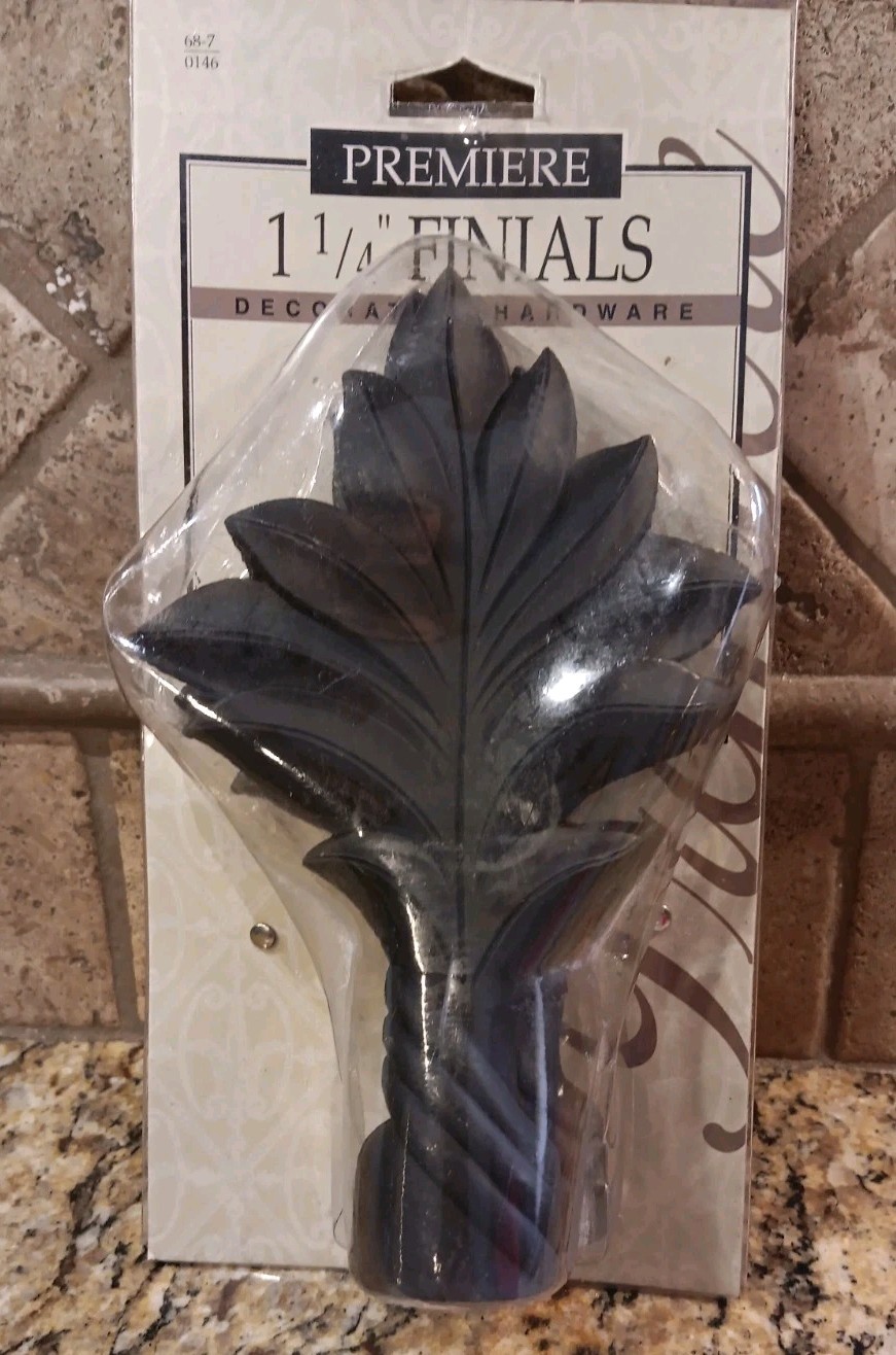 Premiere Finials 1 1/4″ Black Decorative Curtain Rod Hardware Beautiful NEW