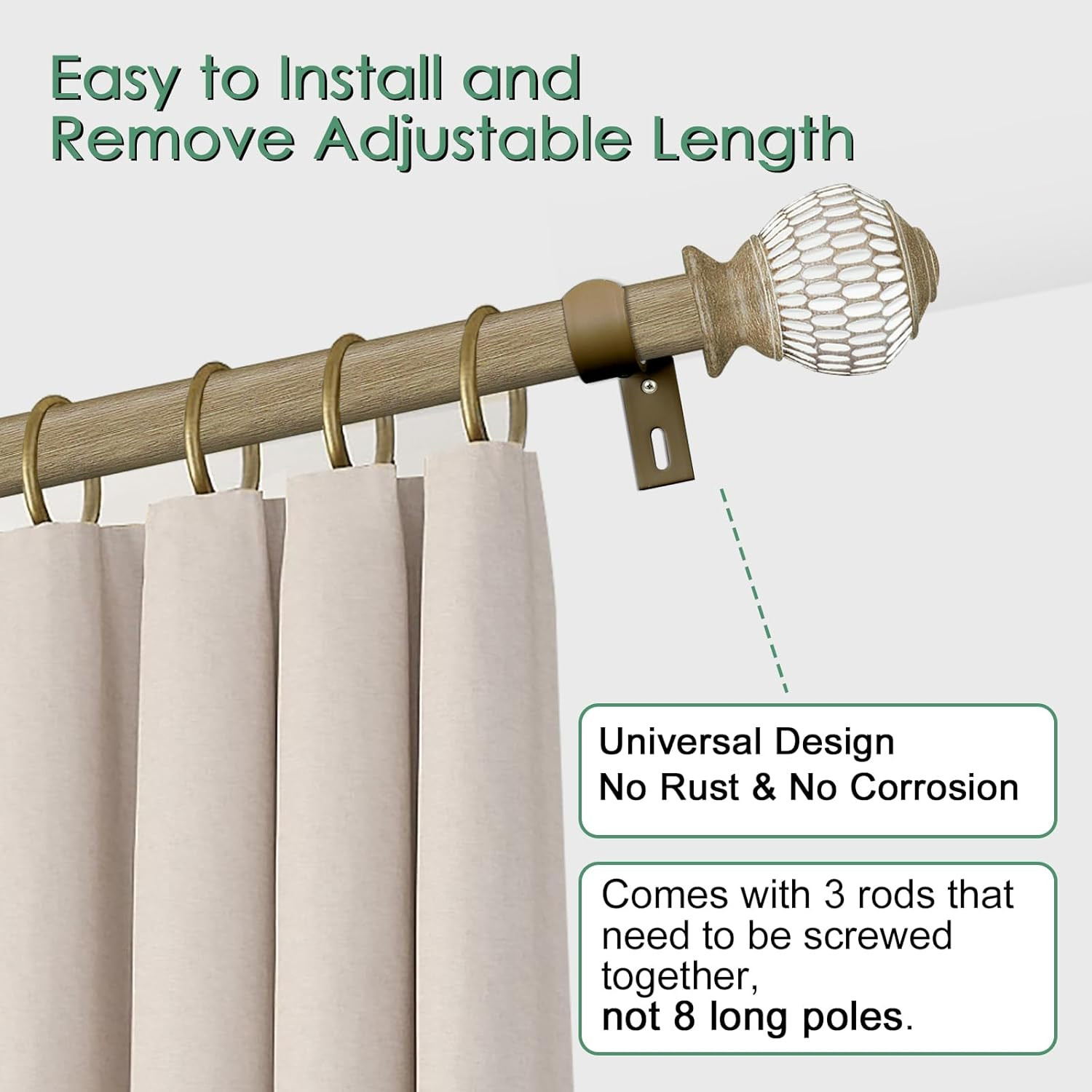 Curtain Rods for Windows 16 to 144 Inches Adjustable Length 1 Inch Diameter Wind