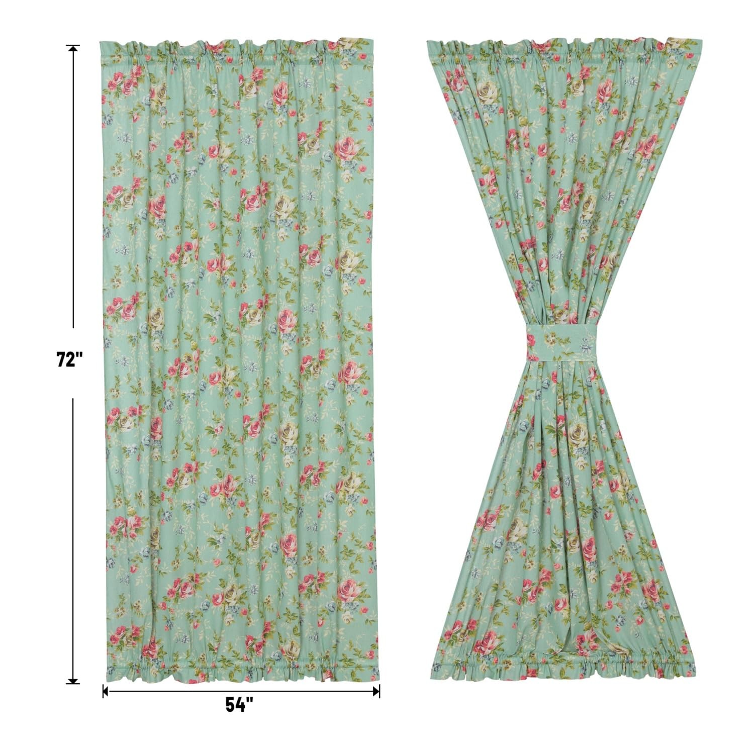 Linen French Door Curtains Floral Green Country Style 54×72 Inches for Sale