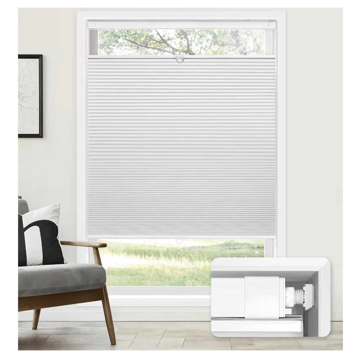 Cordless White Cellular Blinds Light Filtering No-Drill Window Frame Mount 29×48