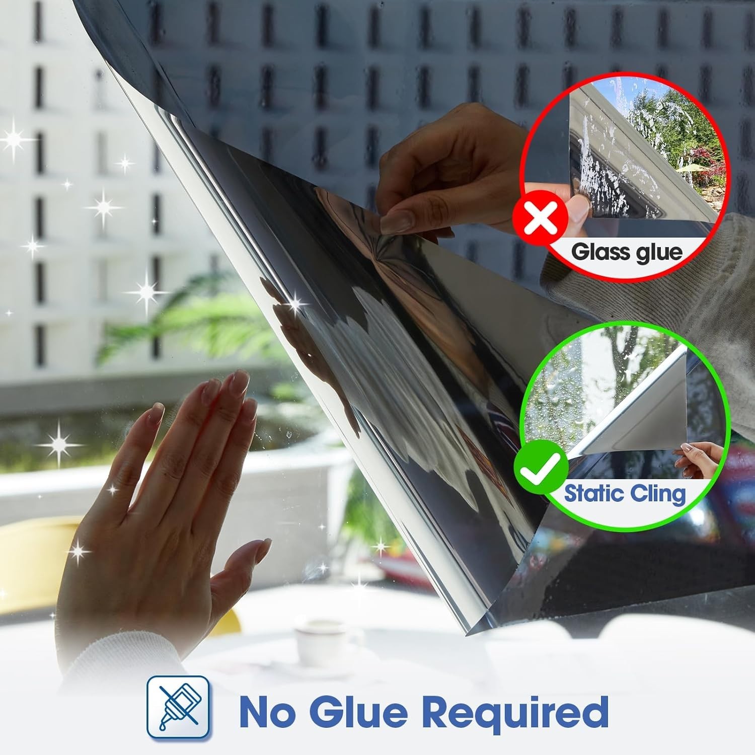 Black-Silver Reflective Window Film, UV Protection & Easy Static Cling, 9.56ft²