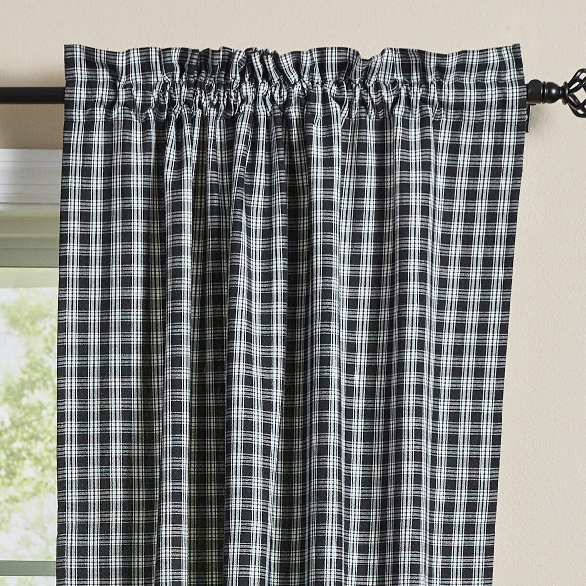 1 pair Stafford Black White Plaid Country Home Window Panels 2 Sizes