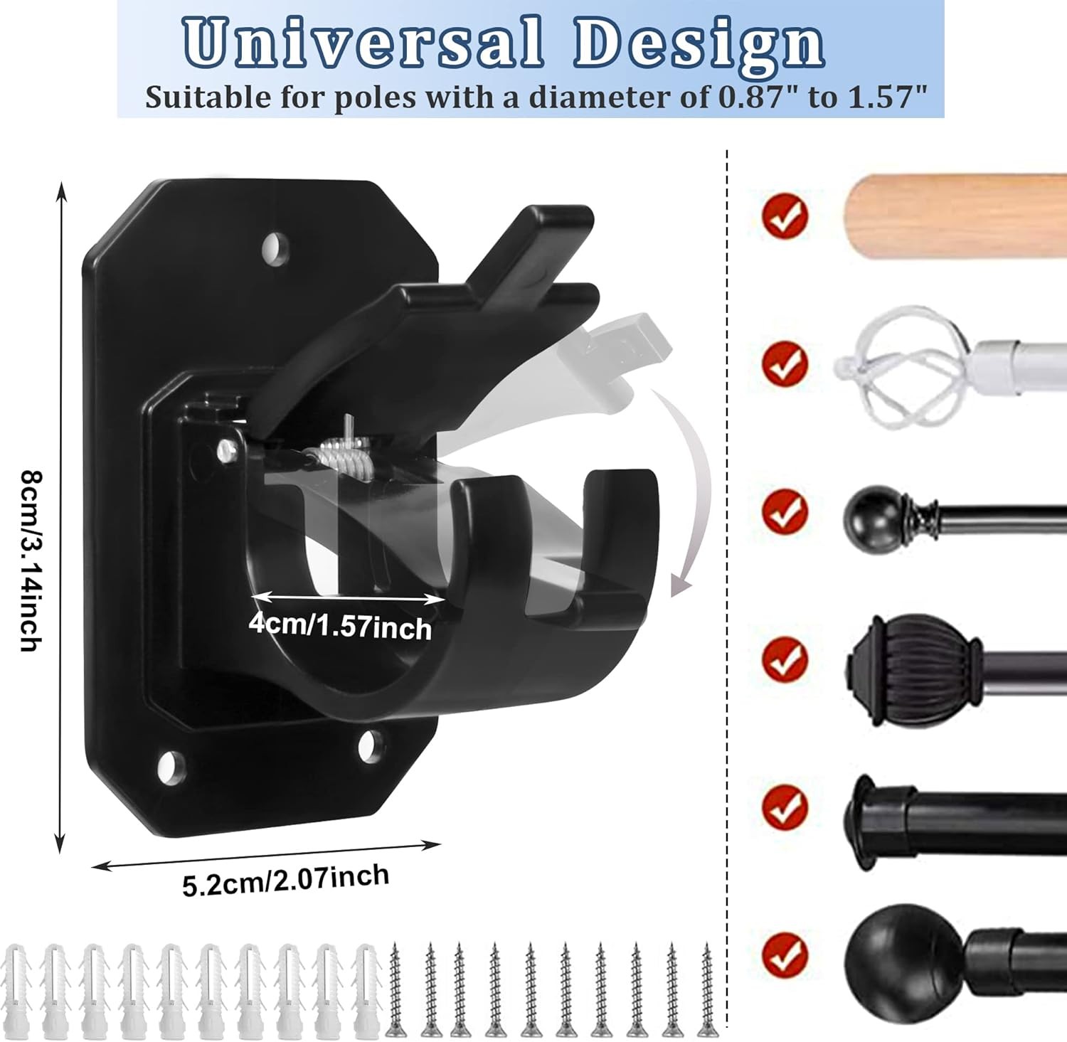 8PCS Upgraded No Drill Curtain Rod Brackets No Drilling Self Adhesive Curtain