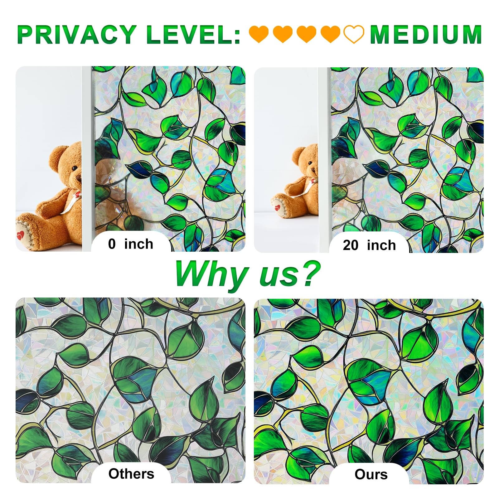 Rainbow Window Privacy Film,Heat Control,UV Blocking,AntiGlare,Day & Night Pr…