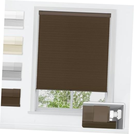 No Tools No Drill Cordless Cellular Shades, 25″ W × 48″ H Blackout-dark Coffee