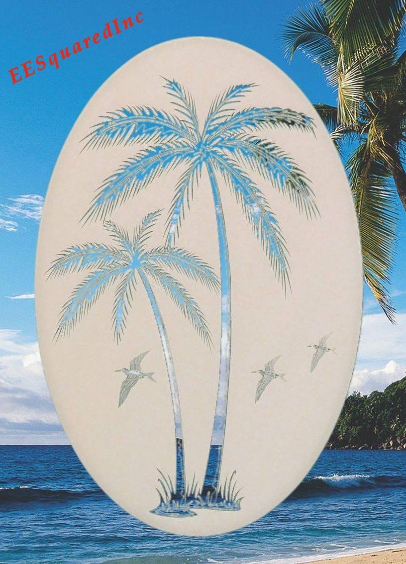 Right Leaning Palm Trees Window Decal OVAL 10X16 Static Cling Tropical Decor