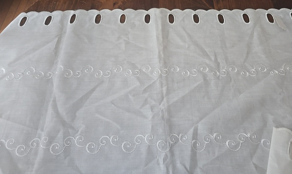 2 white curtain panels Grommet Eyelet Embroidered Edge needs hemmed ROMANCE