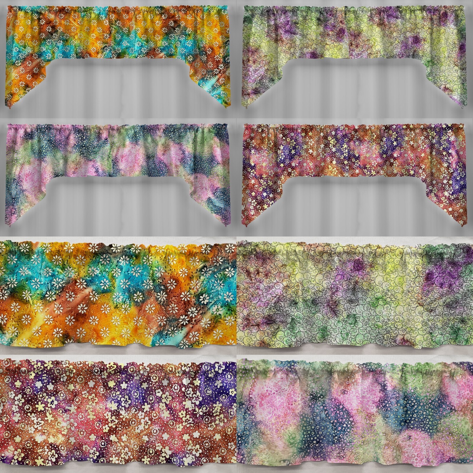 Batik Tie Dye Valances, Curtains or Swags (4 Patterns Available)