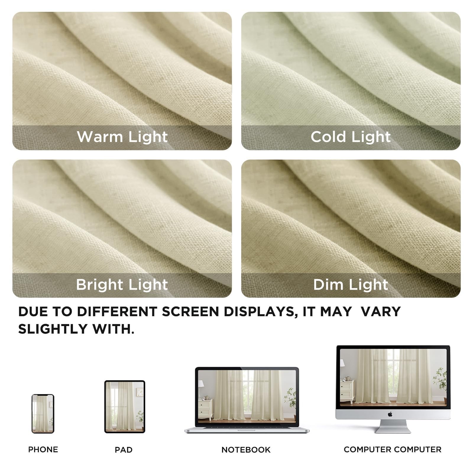 Joydeco Linen Curtains Set 2 Panels 52″W x 72″L Natural Light Filtering Drapes
