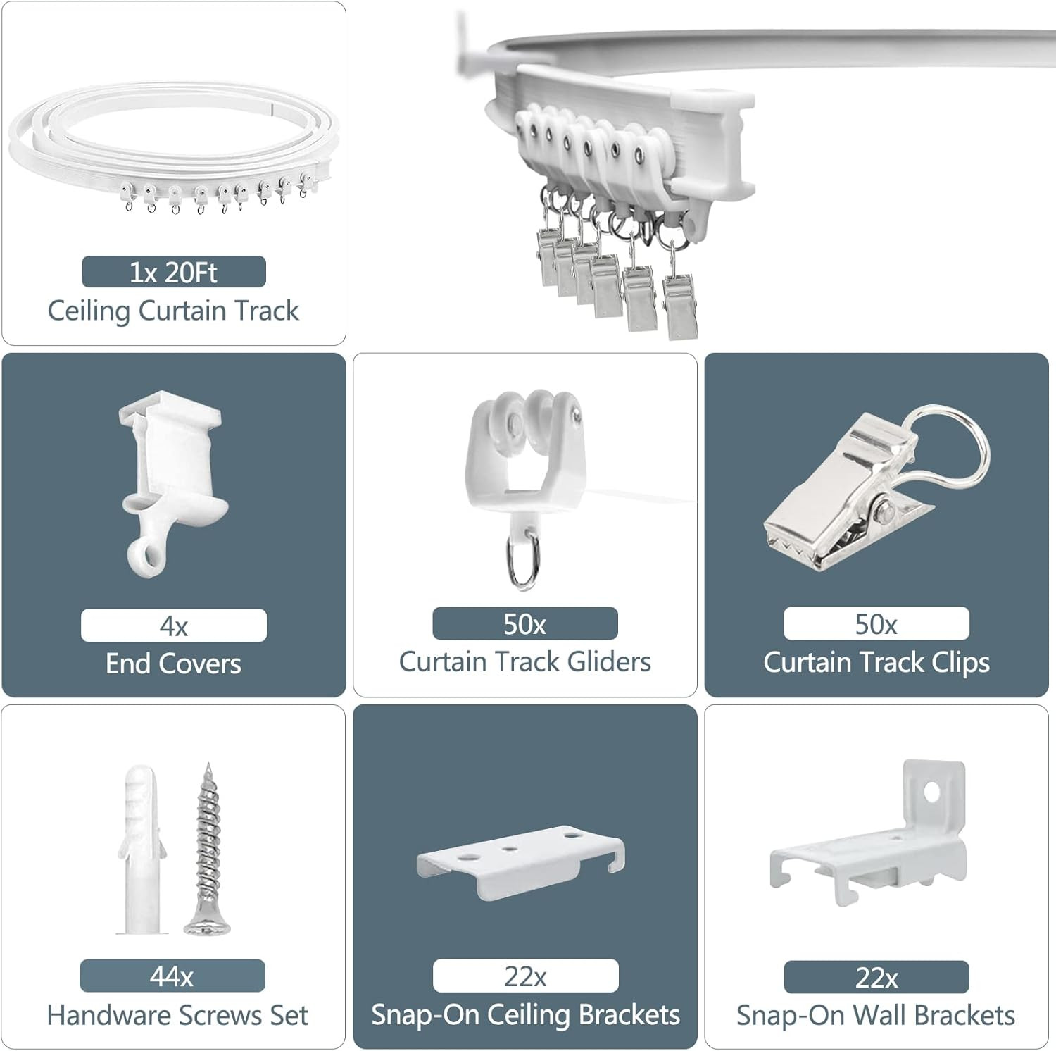 Ceiling Curtain Track, Flexible Bendable Curtain Rail System, 20Ft Wall Mount He