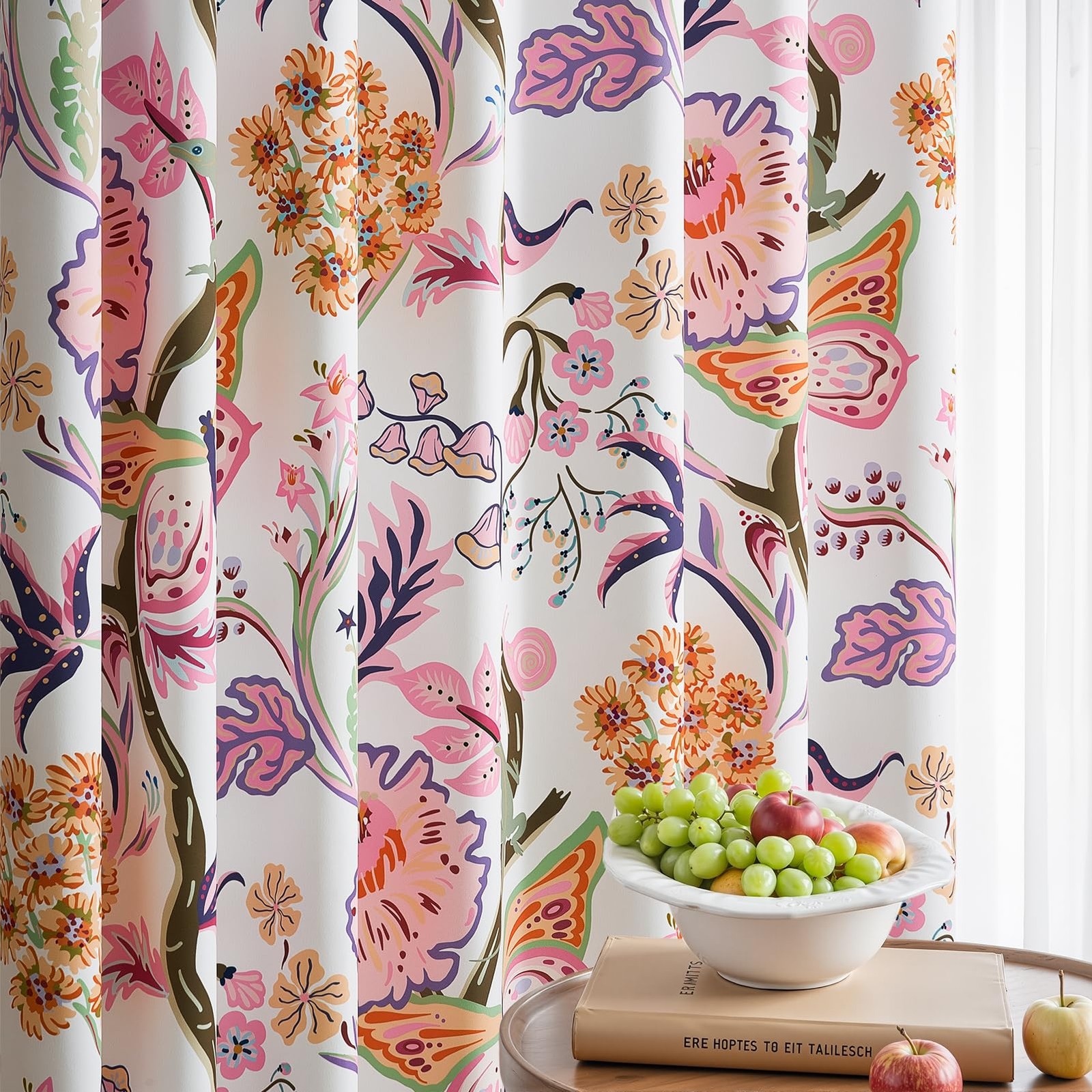 Nursery Curtains Pink Butterfly Floral Drapes for Girls Room, 84 Inch Length,…