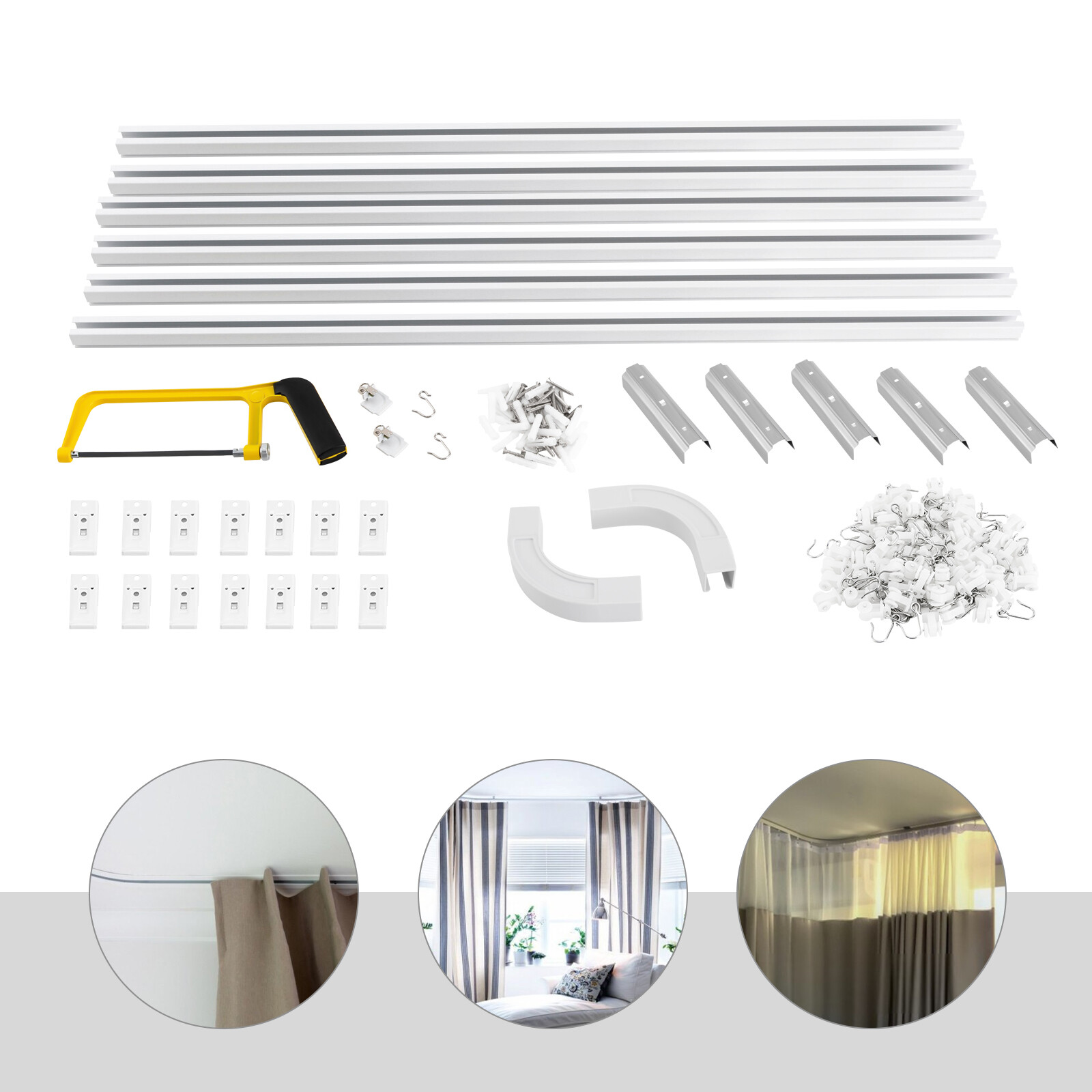 Room divider Ceiling Track set for Curtains with hooks Corner Connectors Set of2