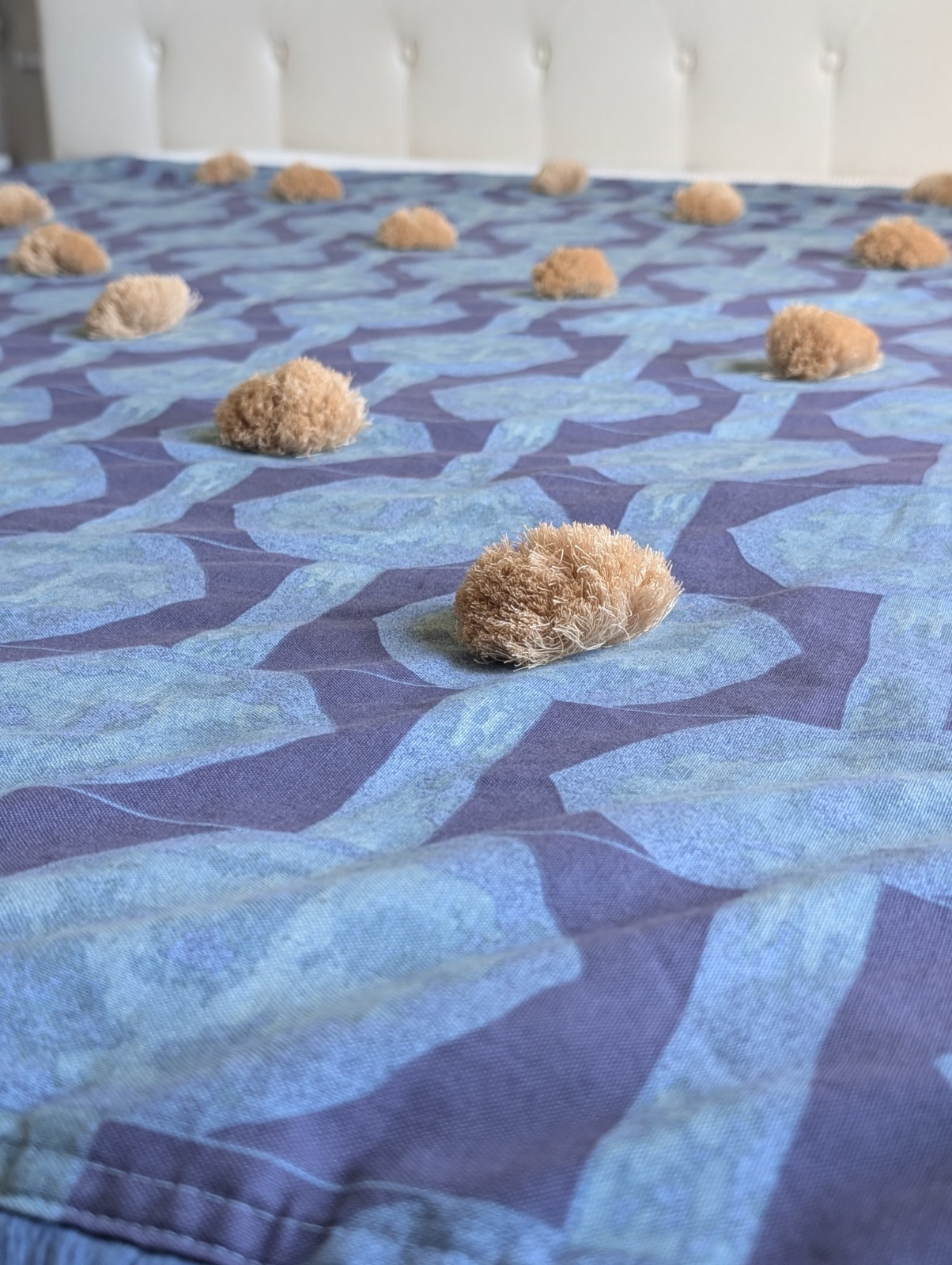 Opalhouse Jungalow Blue Pompom Buttonhole Top Shower Curtain Size 72″X68
