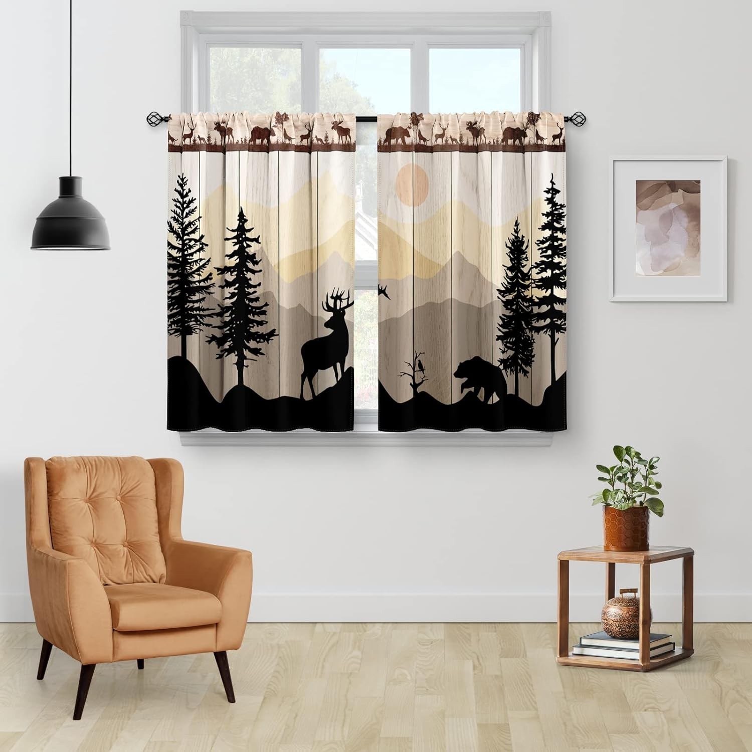 Kitchen Curtains – Forest Sunset Country Rustic Farmhouse Short Cafe Tier Cur…