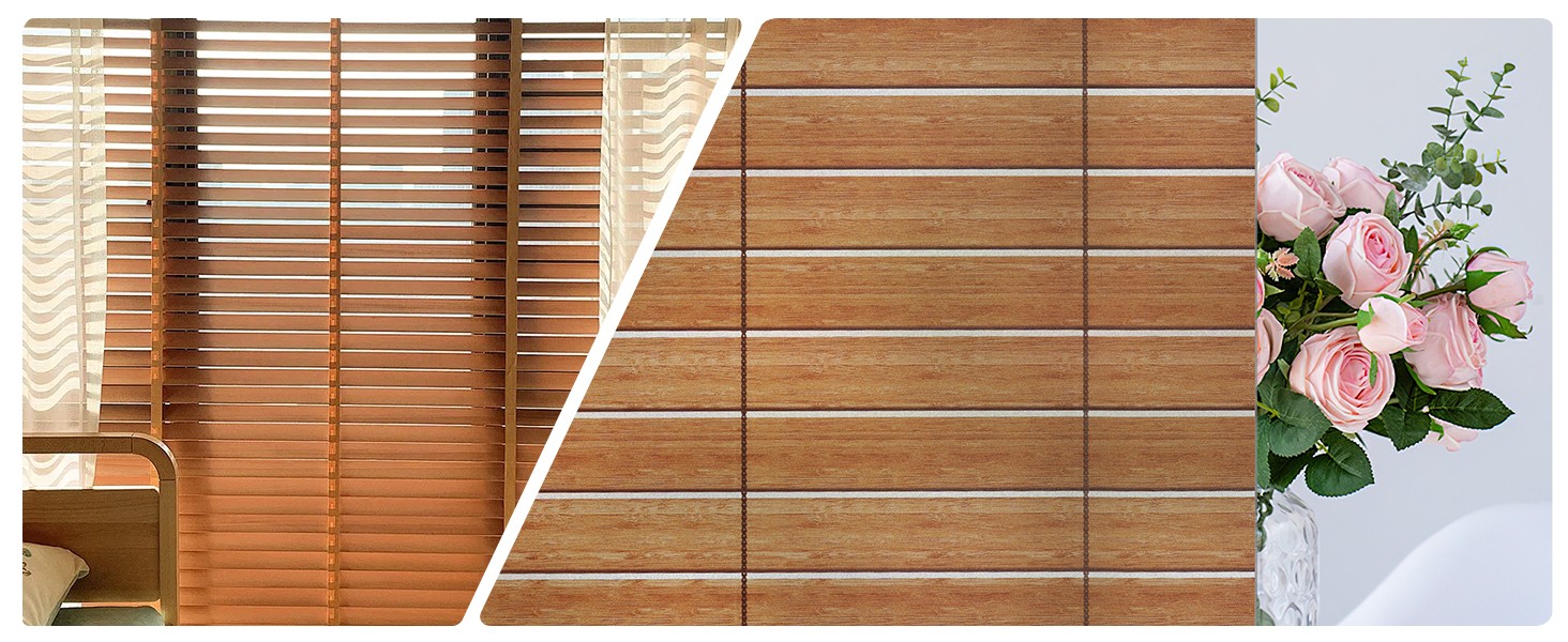 DKTIE Wooden Blinds Pattern Decorative Window Film, Sun Blocking Heat Control,