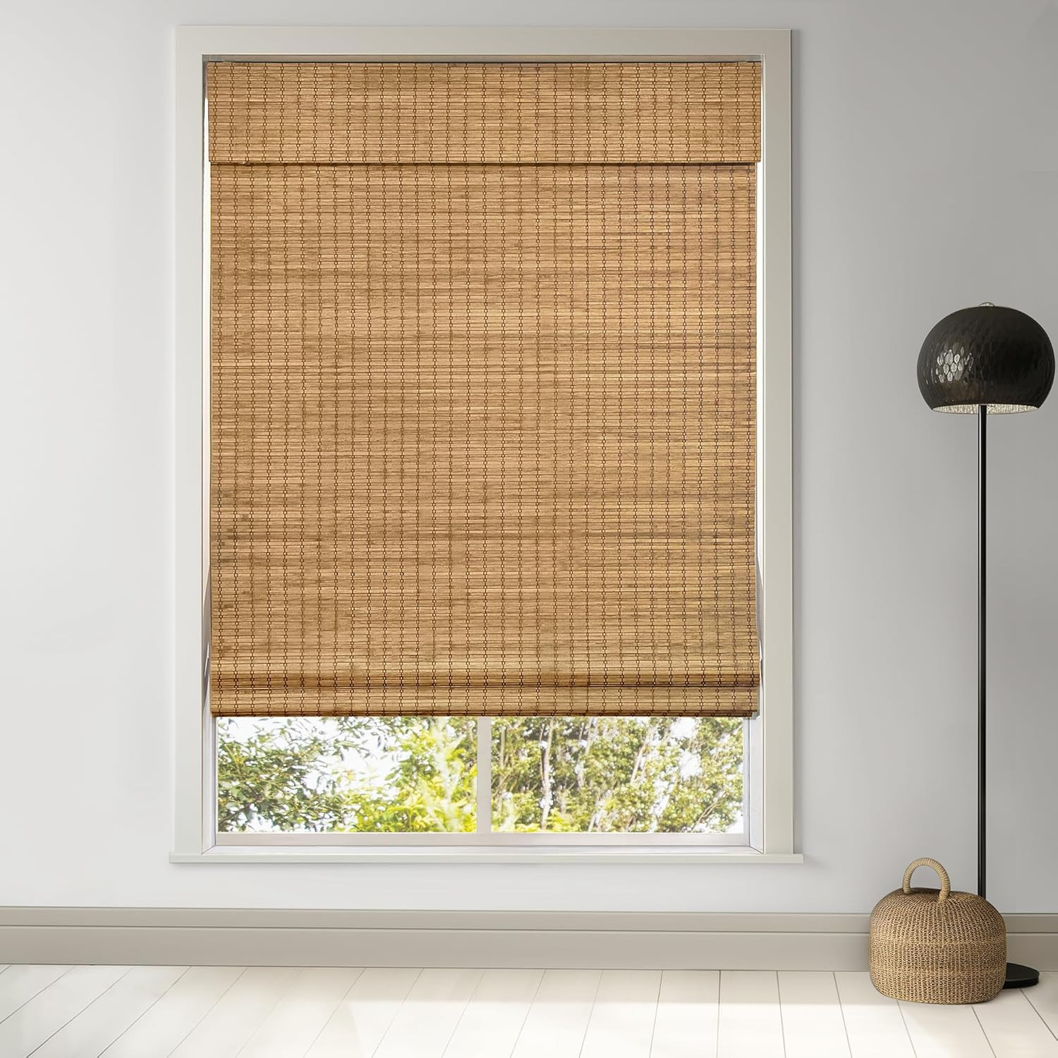 Cordless Bamboo Roman Shades, Room Darkening Blinds, 30.5″ W X 48″ H