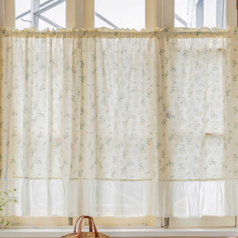 140cm Width Pastoral Floral Splicing Short Half Curtain Living Room Drape Panel