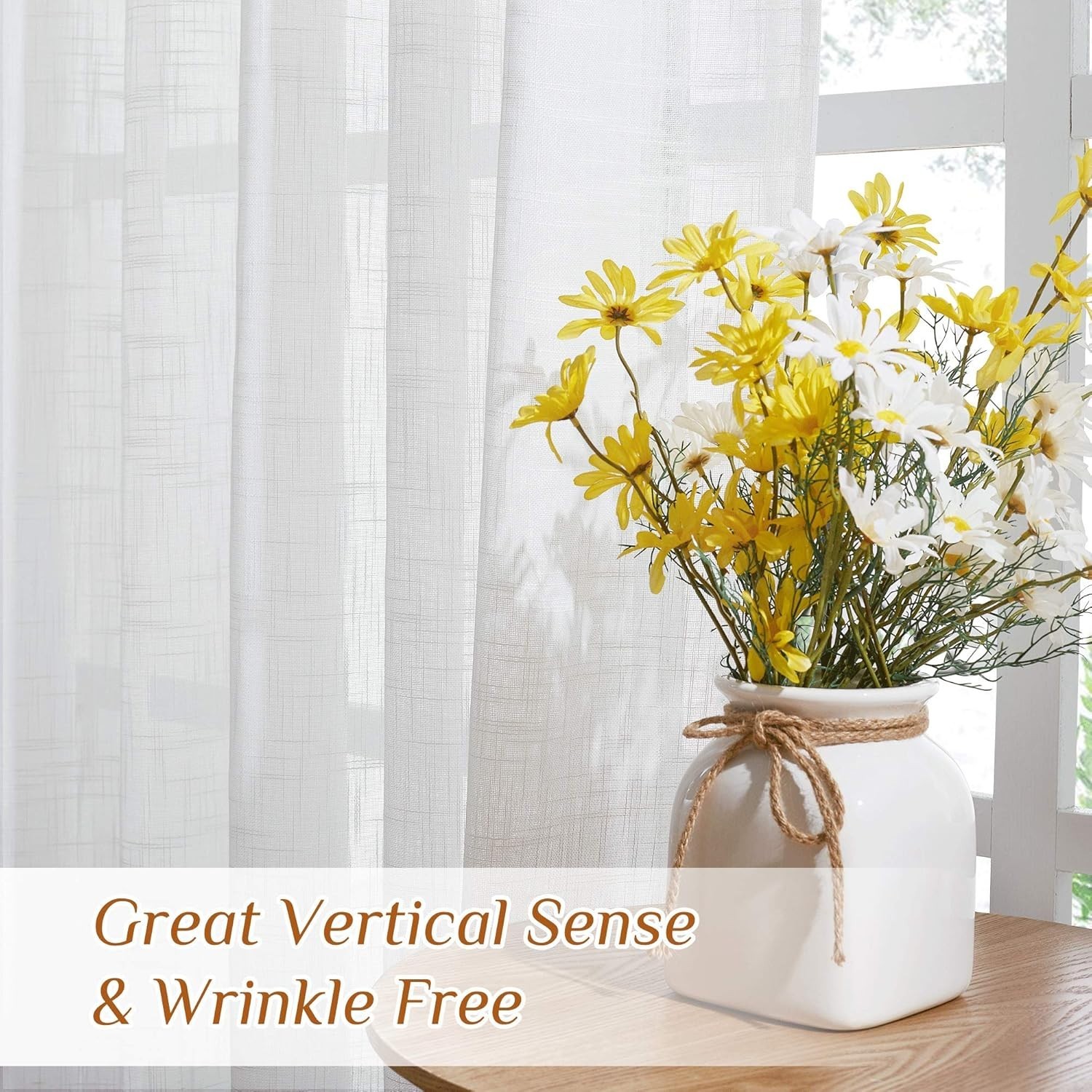 White Linen Sheer Curtains and Drapes 84 inches Long, Rod Pocket & Back Tab s…